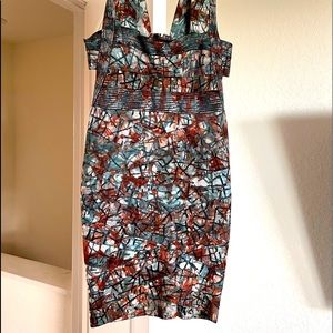 Herve Leger Dress - Multicolor (Rusty Brown, light teal, hunter green, black)